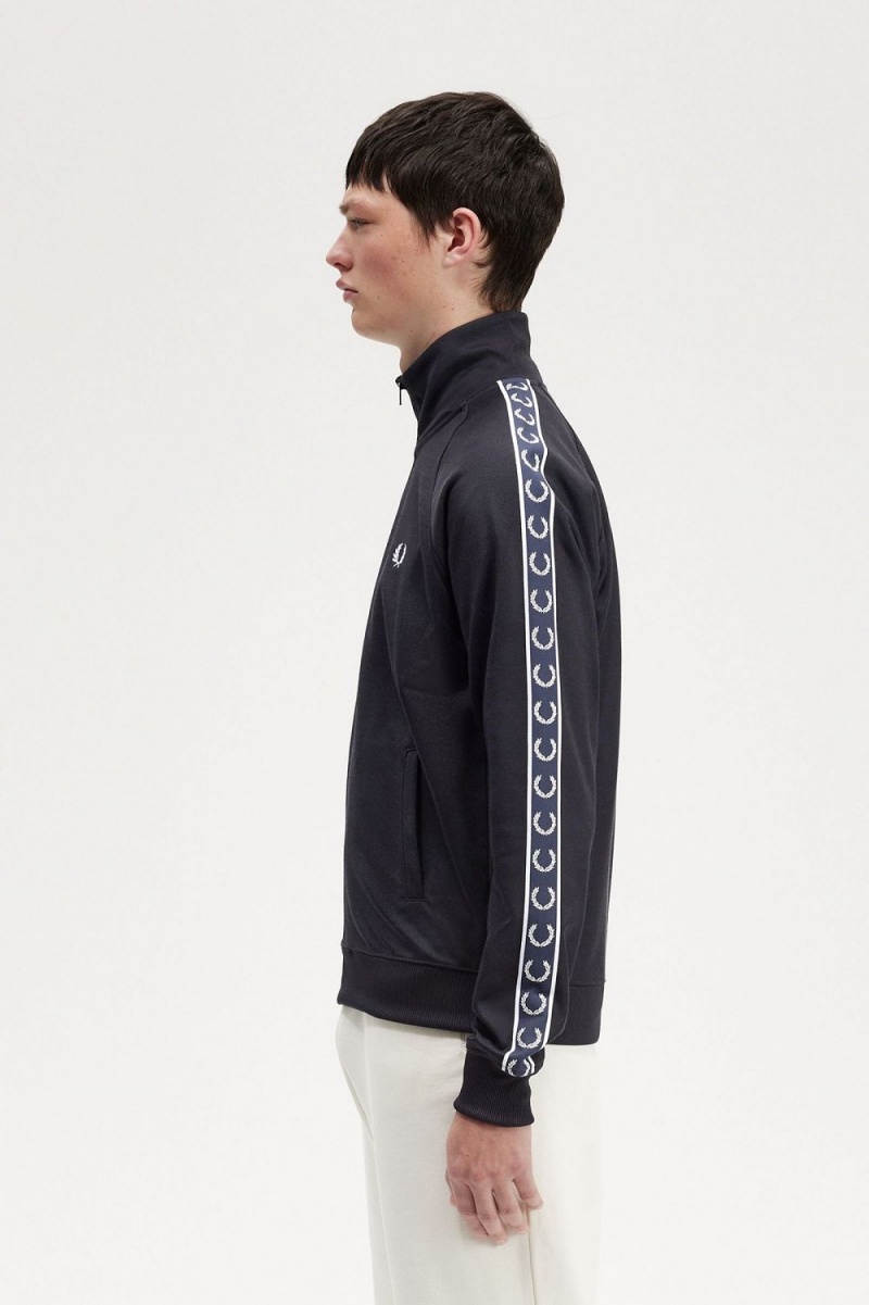 Fred Perry Contrast Tape Men's Track Jackets Navy Navy | EYZSJ5862