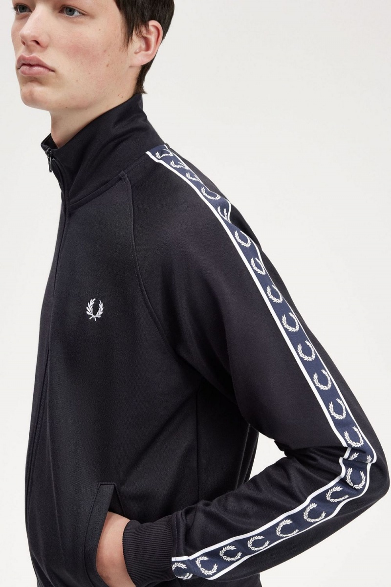 Fred Perry Contrast Tape Men's Track Jackets Navy Navy | EYZSJ5862