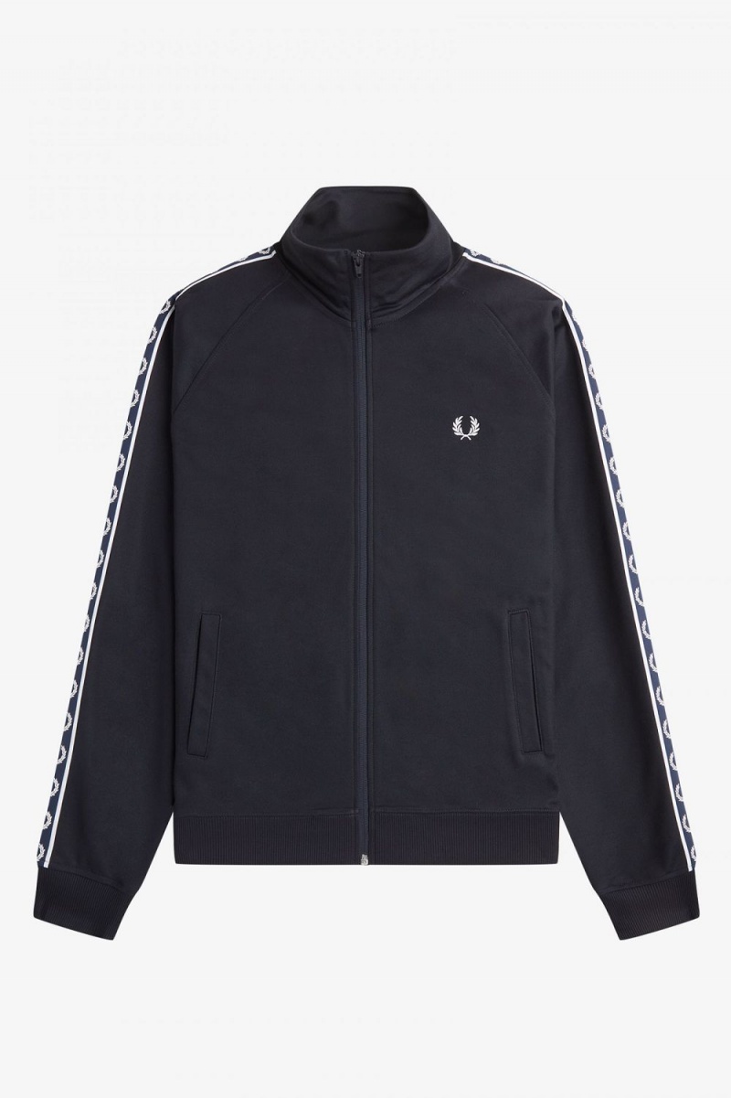 Fred Perry Contrast Tape Men's Track Jackets Navy Navy | EYZSJ5862