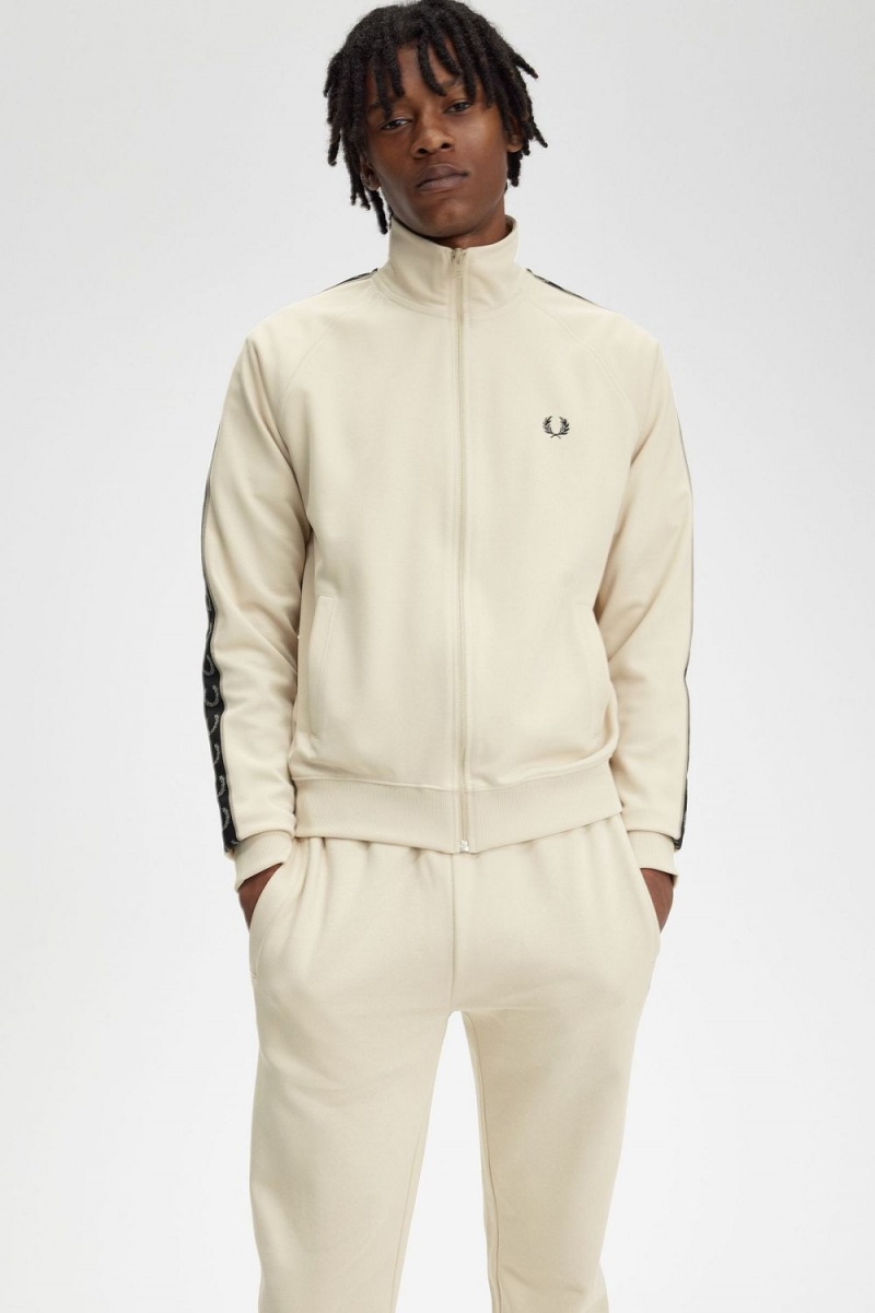 Fred Perry Contrast Tape Men's Track Jackets Oatmeal Warm Grey | IWYRF2508