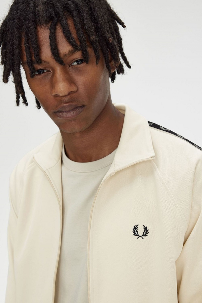 Fred Perry Contrast Tape Men's Track Jackets Oatmeal Warm Grey | IWYRF2508