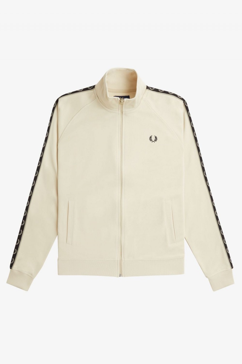 Fred Perry Contrast Tape Men's Track Jackets Oatmeal Warm Grey | IWYRF2508