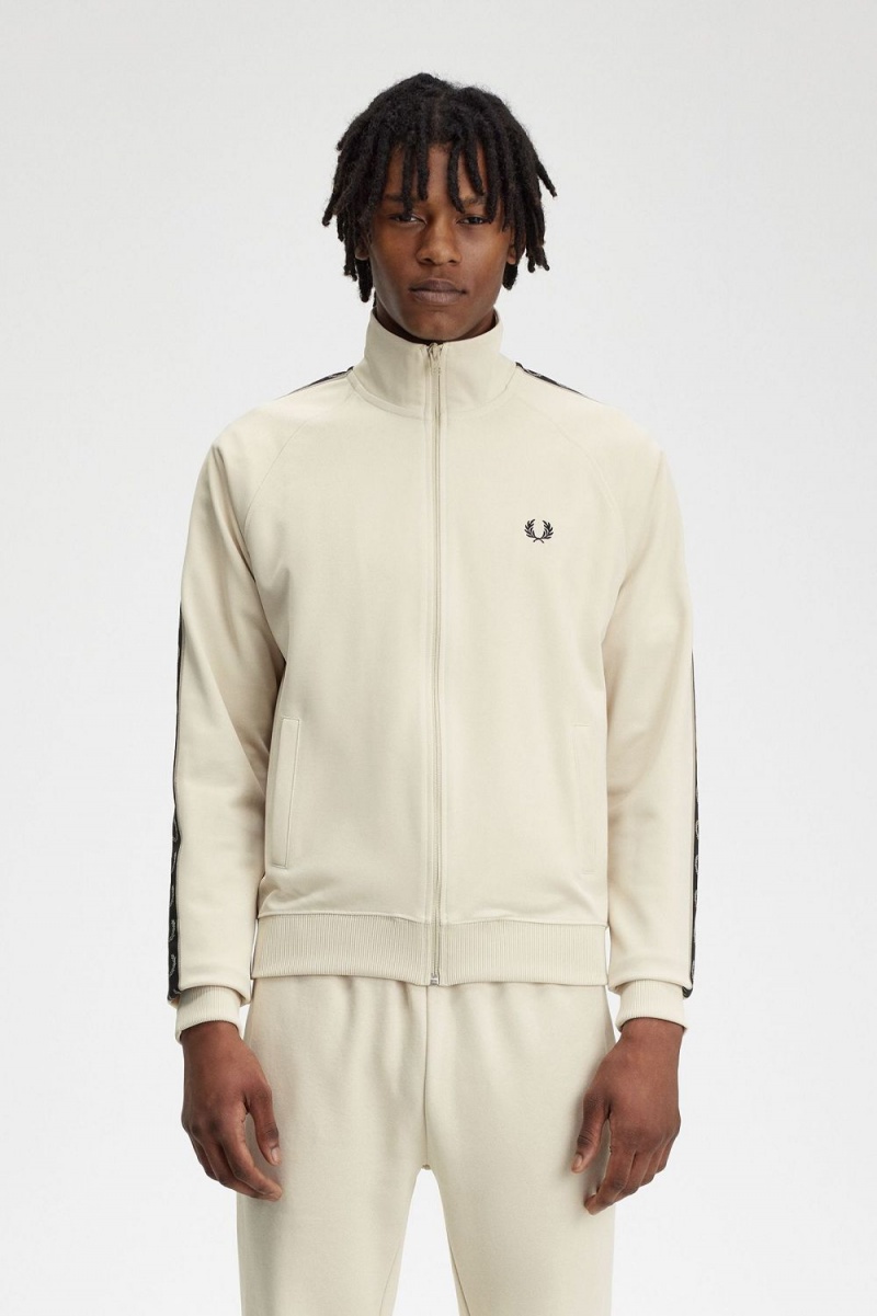 Fred Perry Contrast Tape Men\'s Track Jackets Oatmeal Warm Grey | IWYRF2508