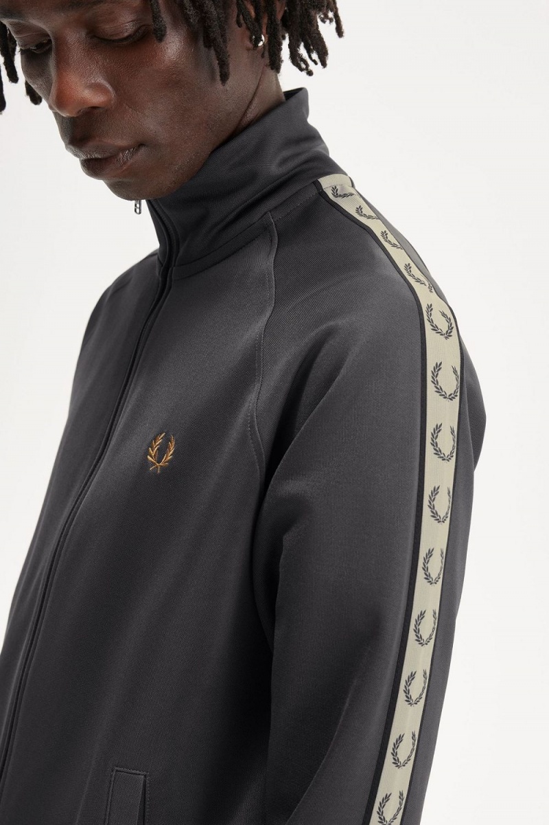 Fred Perry Contrast Tape Men's Track Jackets Anchor Grey Black | MYTAZ6384