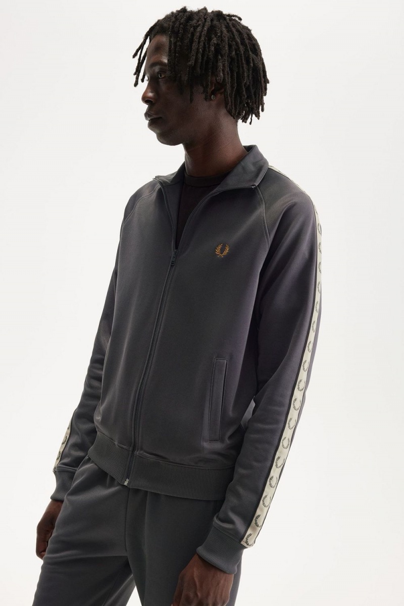 Fred Perry Contrast Tape Men's Track Jackets Anchor Grey Black | MYTAZ6384