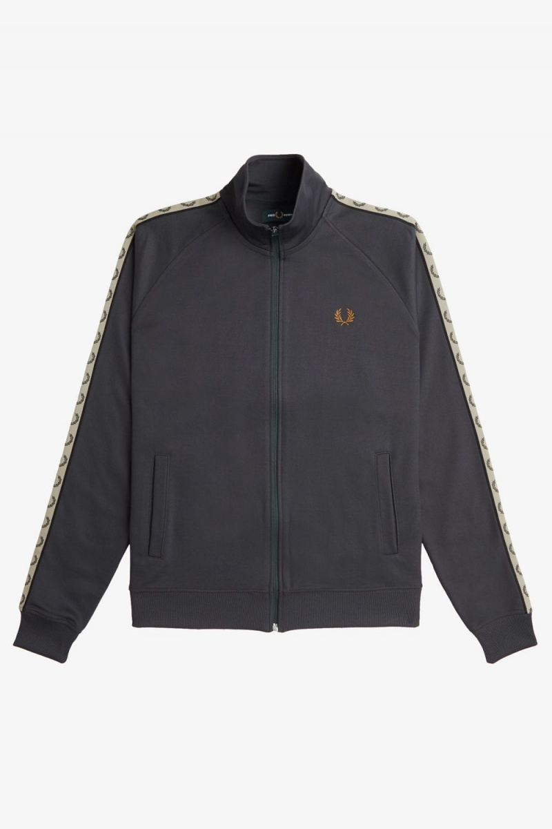 Fred Perry Contrast Tape Men's Track Jackets Anchor Grey Black | MYTAZ6384