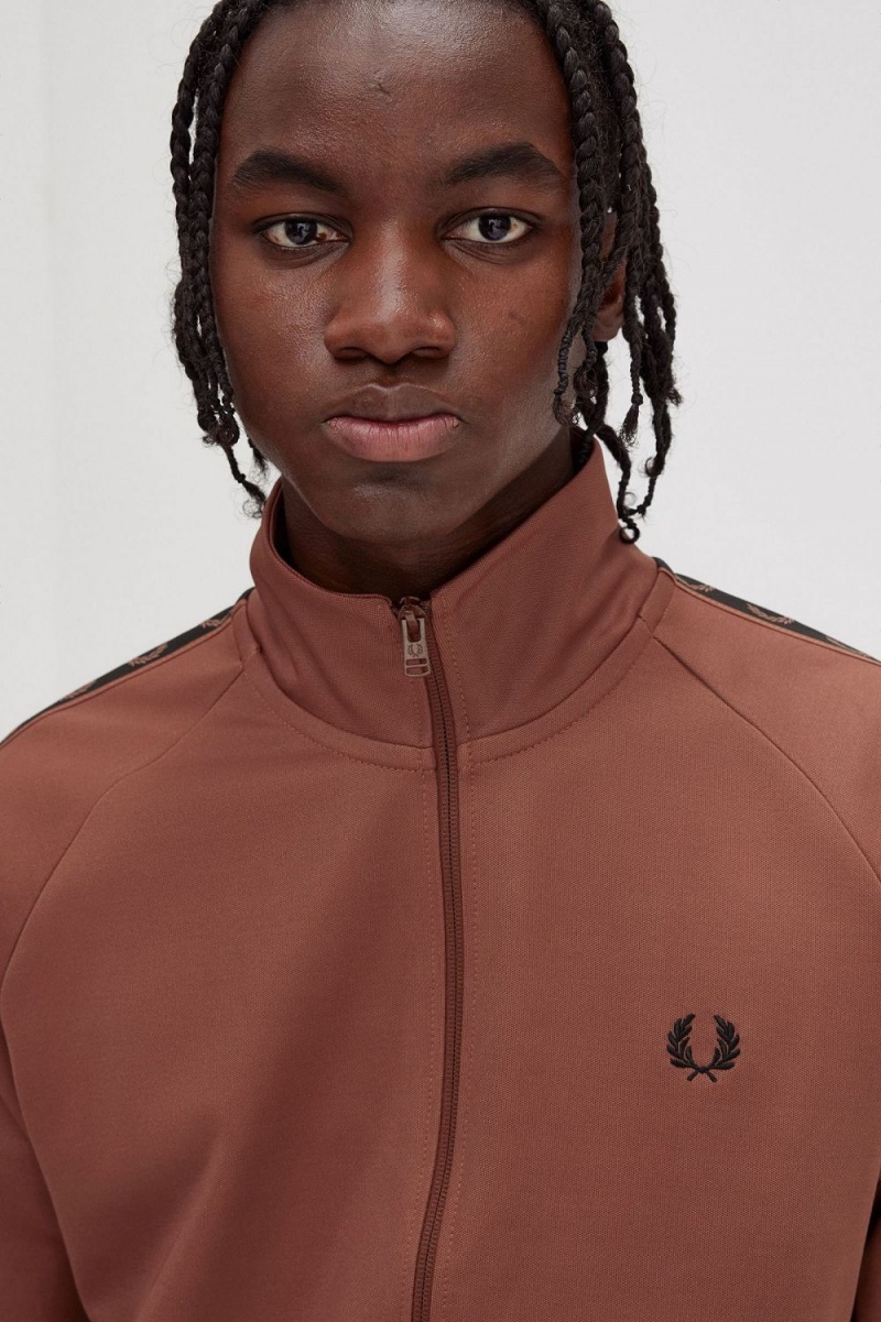 Fred Perry Contrast Tape Men's Track Jackets Whisky Brown Black | EROBY2648