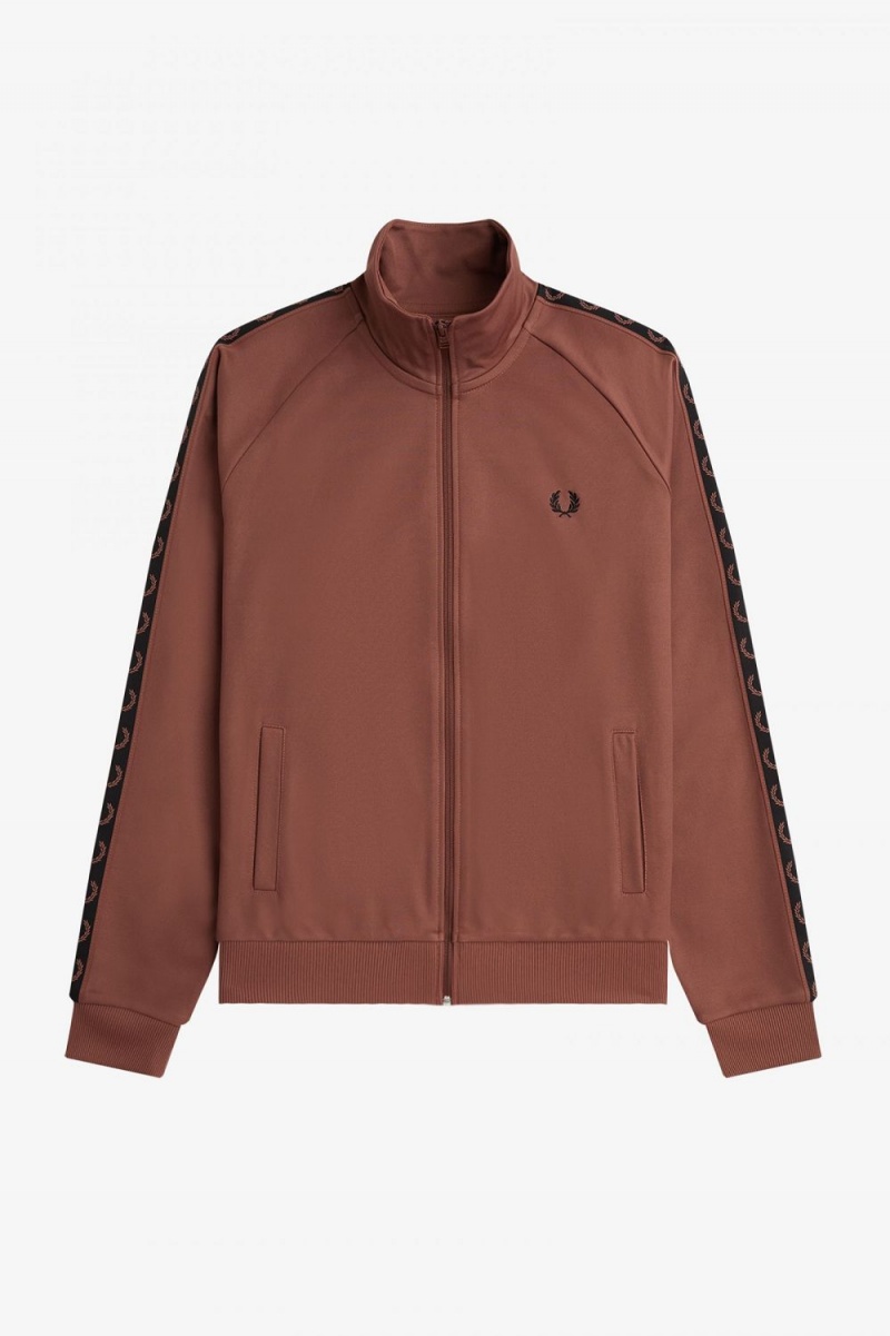 Fred Perry Contrast Tape Men's Track Jackets Whisky Brown Black | EROBY2648