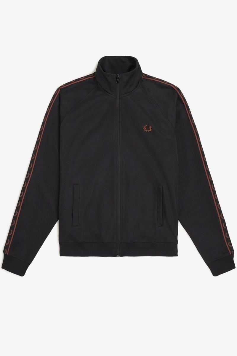 Fred Perry Contrast Tape Men\'s Track Jackets Black Whisky Brown | PHWVQ7639