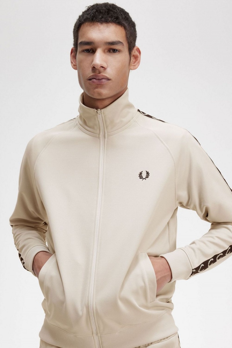 Fred Perry Contrast Tape Men's Track Jackets Light Mint Black | TCSOY8127