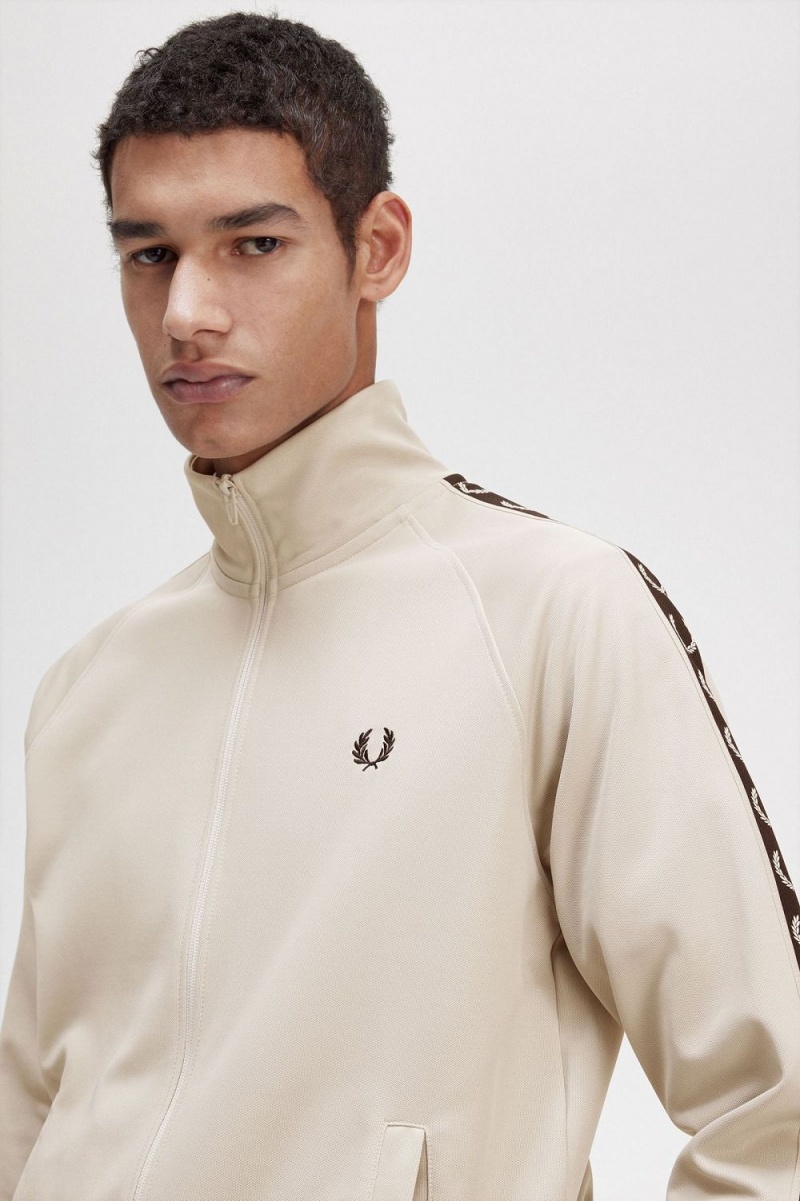 Fred Perry Contrast Tape Men's Track Jackets Light Mint Black | TCSOY8127