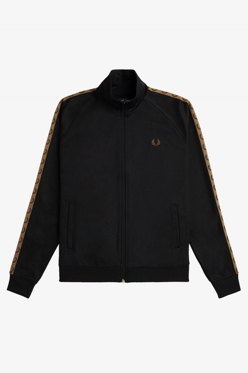 Fred Perry Contrast Tape Men's Track Jackets Black Green | MZWPG8451