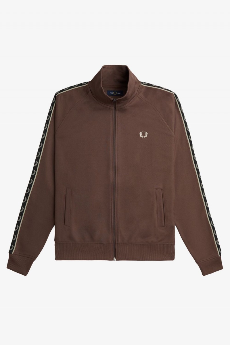 Fred Perry Contrast Tape Men's Track Jackets Dark Red Warm Grey | PENGF1258