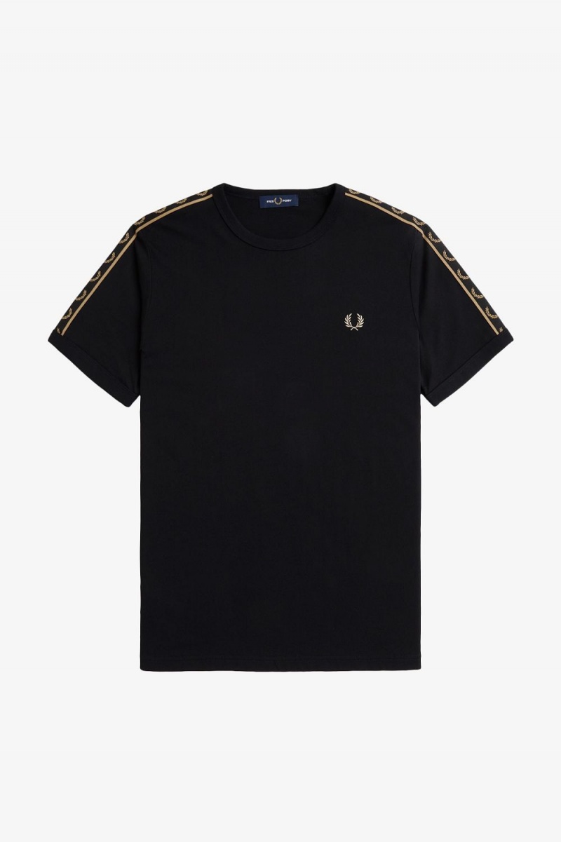 Fred Perry Contrast Tape Ringer Men's T-Shirt Black Green | FCBJX4905