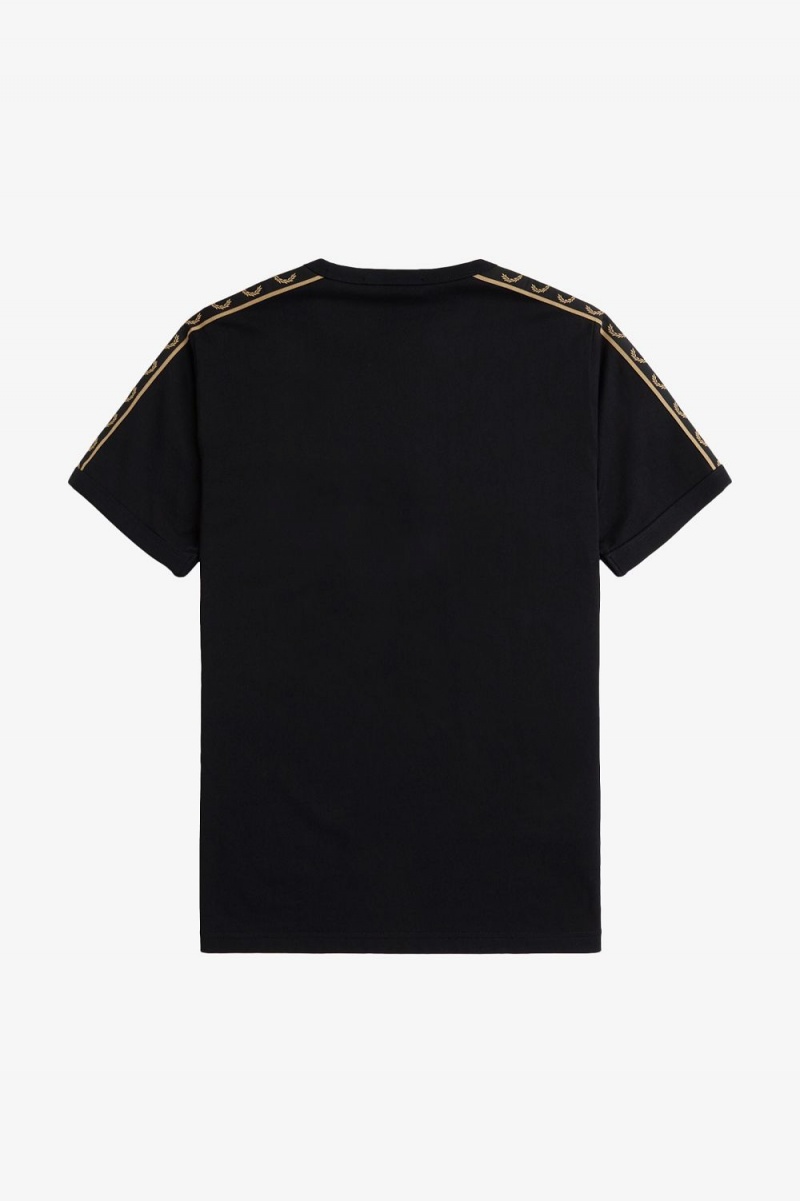 Fred Perry Contrast Tape Ringer Men's T-Shirt Black Green | FCBJX4905