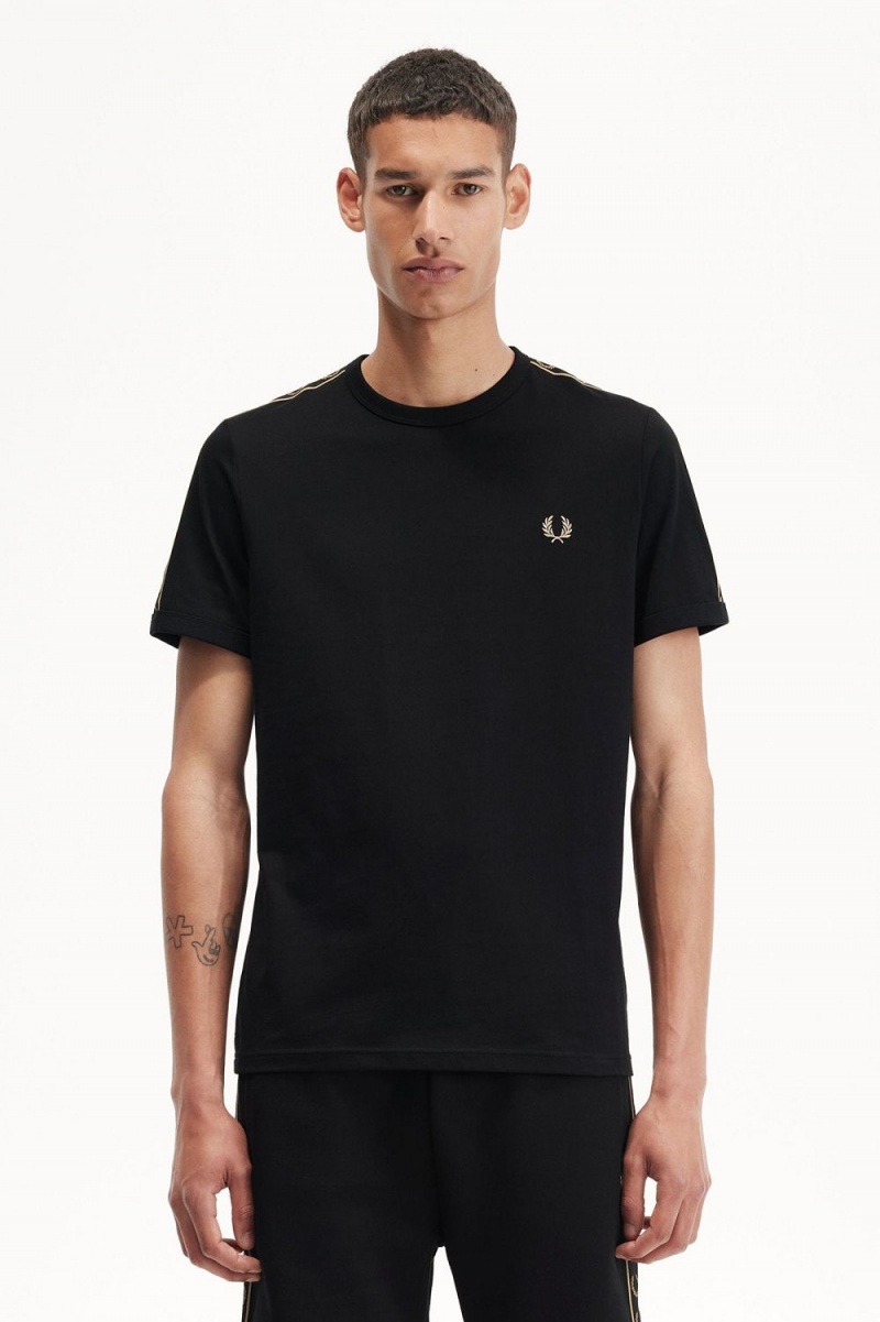 Fred Perry Contrast Tape Ringer Men\'s T-Shirt Black Green | FCBJX4905