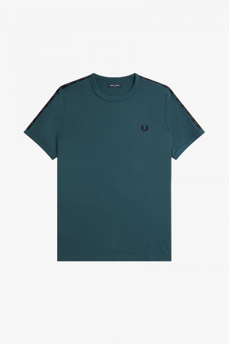 Fred Perry Contrast Tape Ringer Men's T-Shirt Petrol Blue Black | UPIVO0635