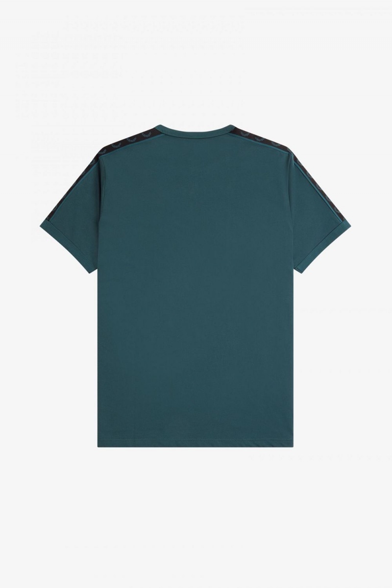 Fred Perry Contrast Tape Ringer Men's T-Shirt Petrol Blue Black | UPIVO0635