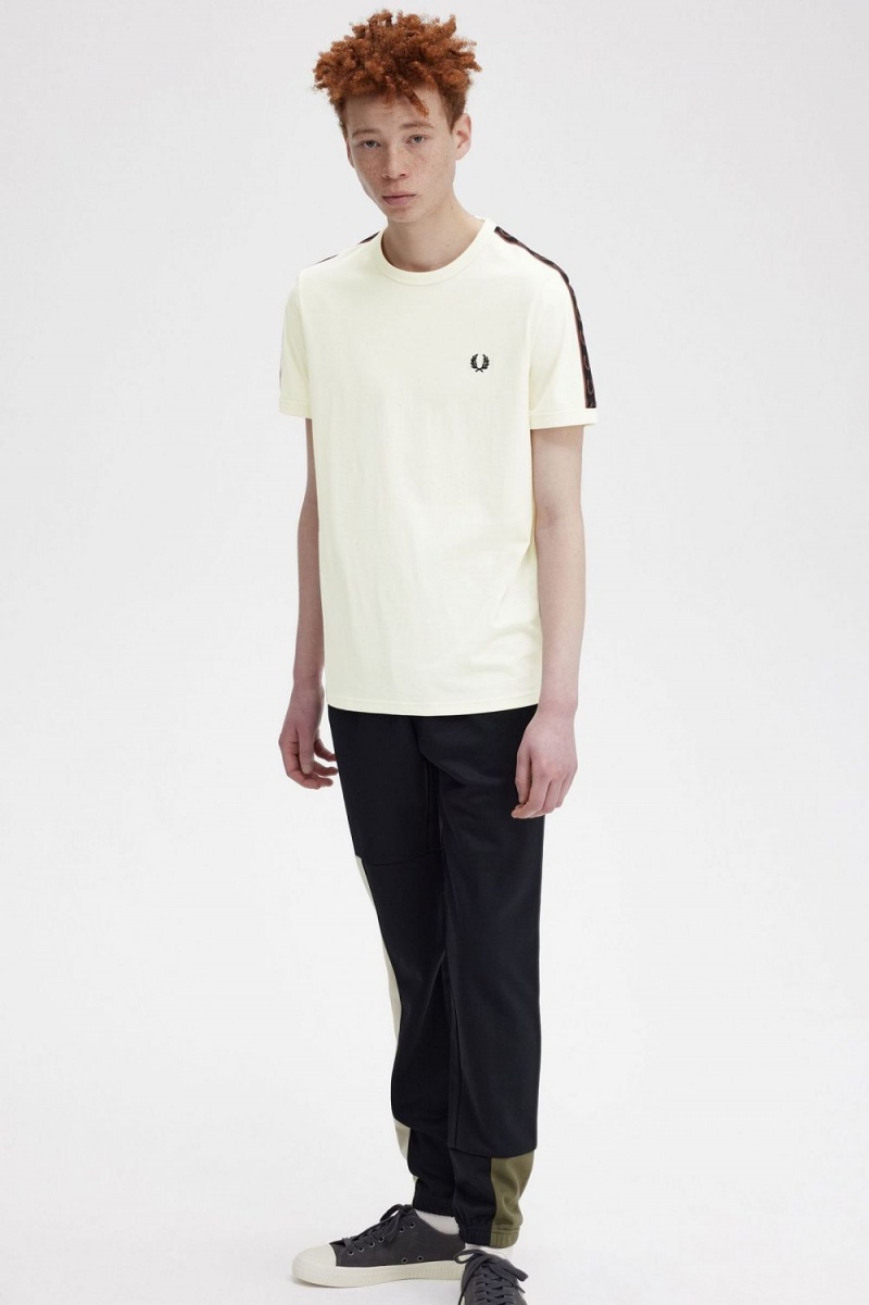 Fred Perry Contrast Tape Ringer Men's T-Shirt Beige Whisky Brown | DPZGL2906