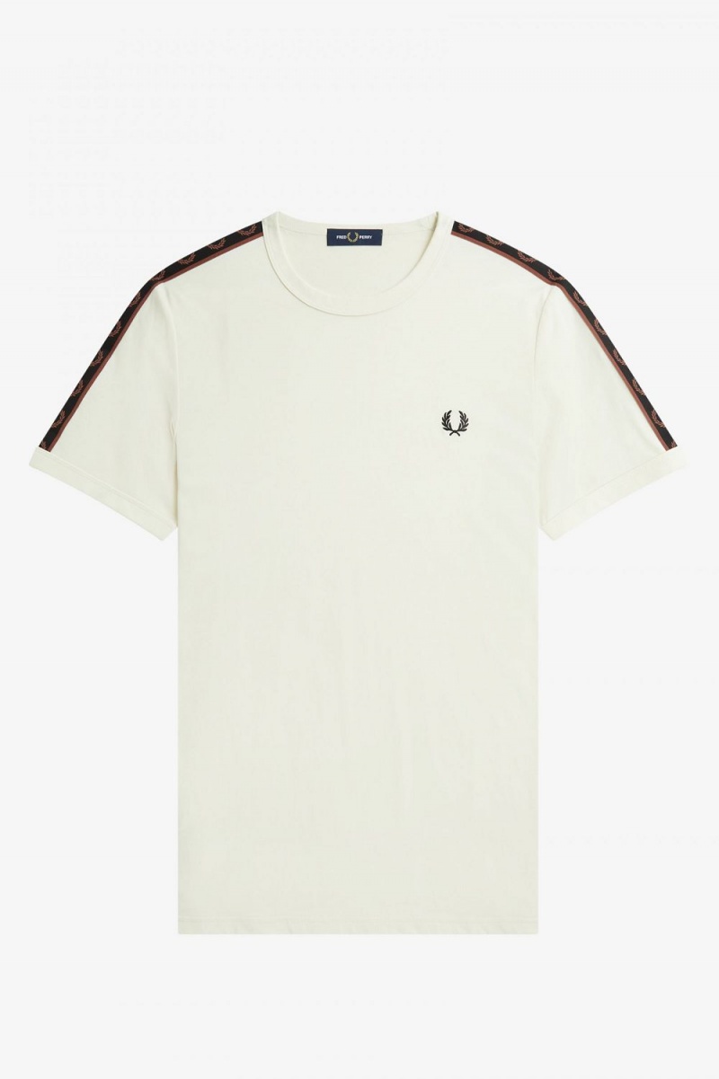 Fred Perry Contrast Tape Ringer Men's T-Shirt Beige Whisky Brown | DPZGL2906