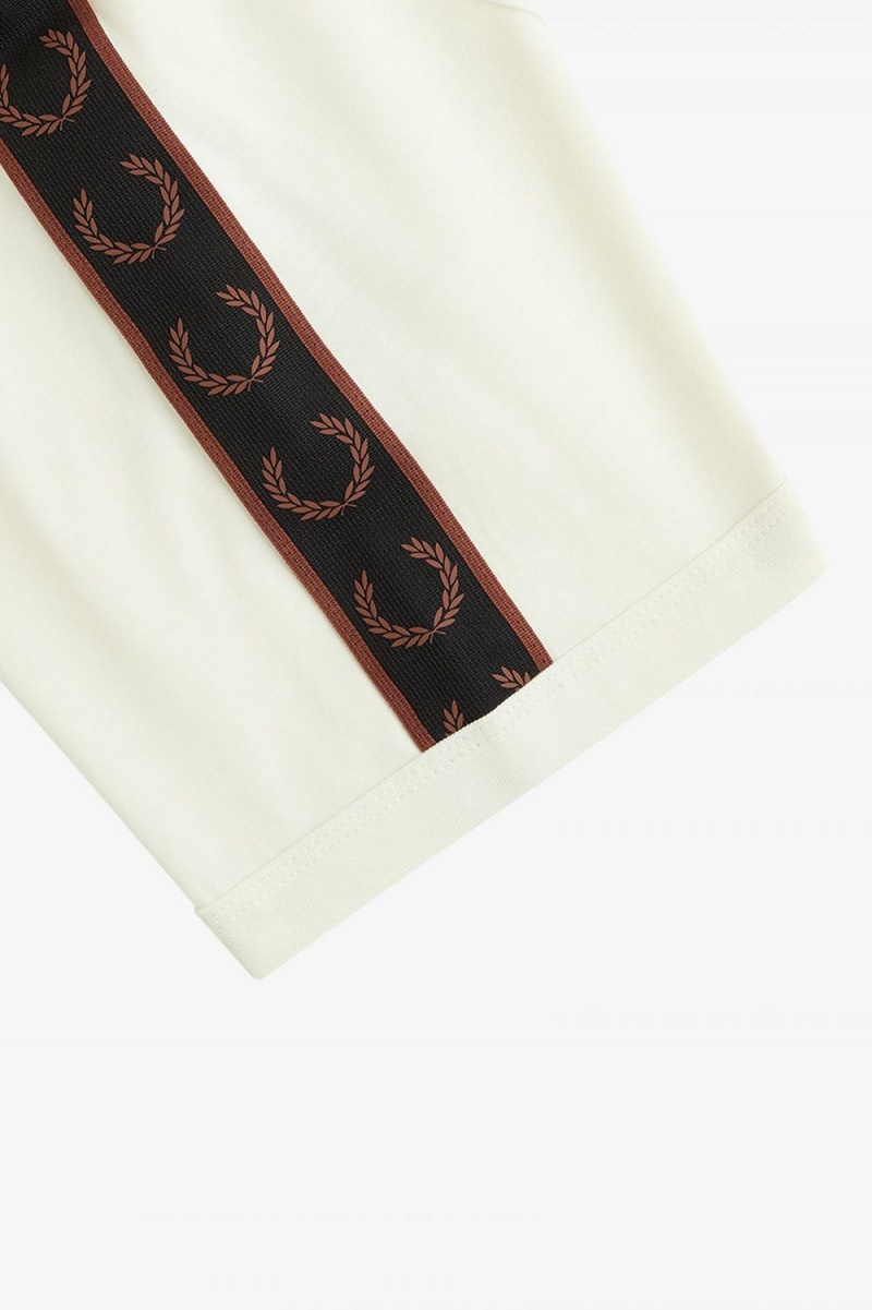 Fred Perry Contrast Tape Ringer Men's T-Shirt Beige Whisky Brown | DPZGL2906