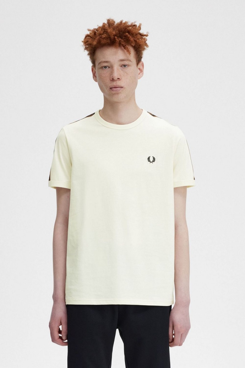 Fred Perry Contrast Tape Ringer Men\'s T-Shirt Beige Whisky Brown | DPZGL2906