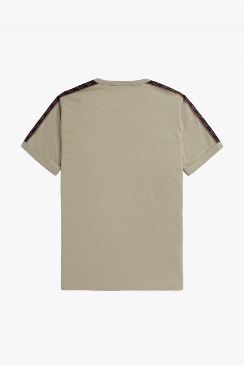 Fred Perry Contrast Tape Ringer Men's T-Shirt Warm Grey Dark Red | IJOAT5847