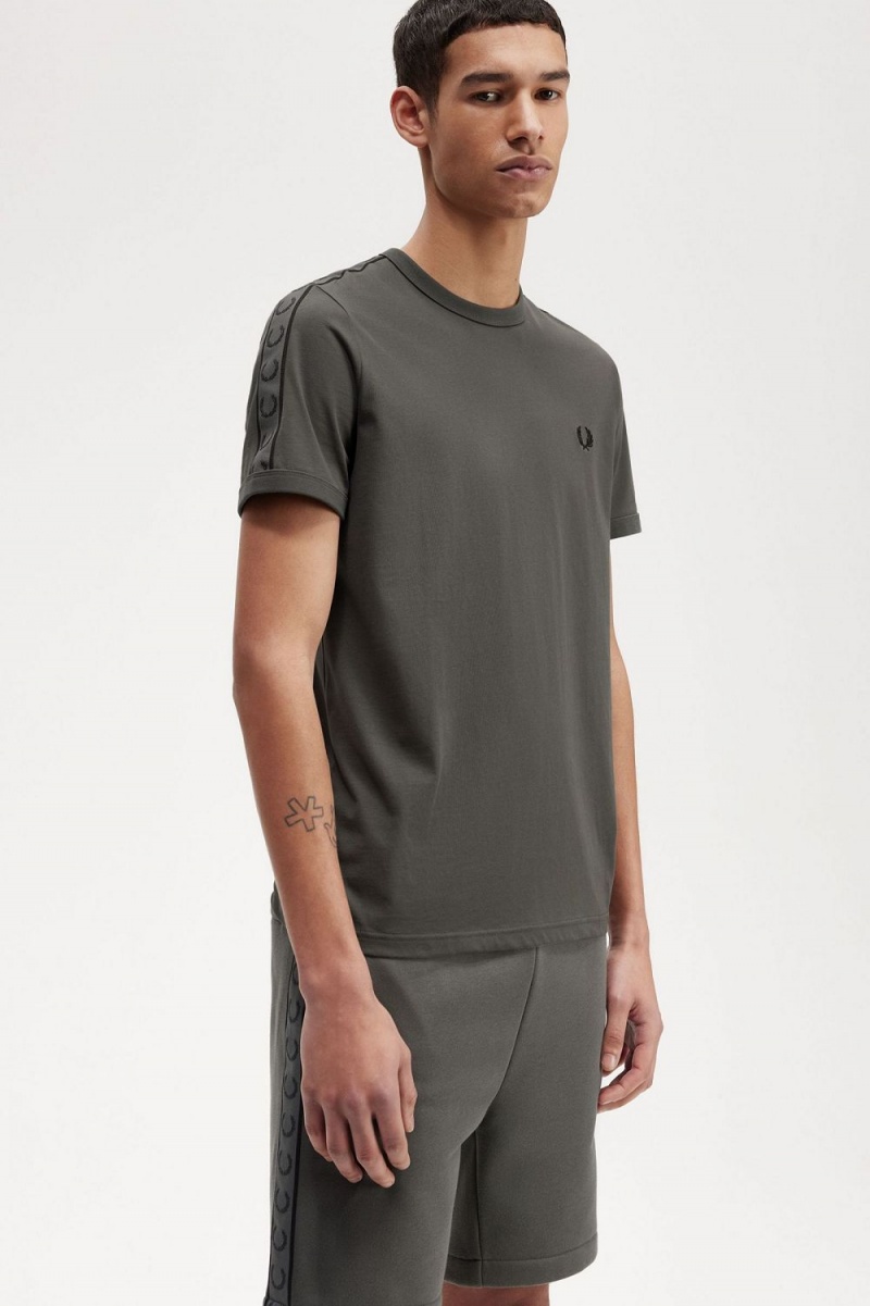 Fred Perry Contrast Tape Ringer Men's T-Shirt Field Green Field Green | MEADP0814