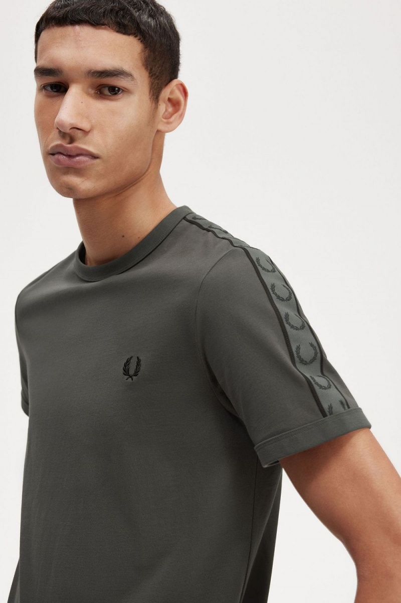 Fred Perry Contrast Tape Ringer Men's T-Shirt Field Green Field Green | MEADP0814