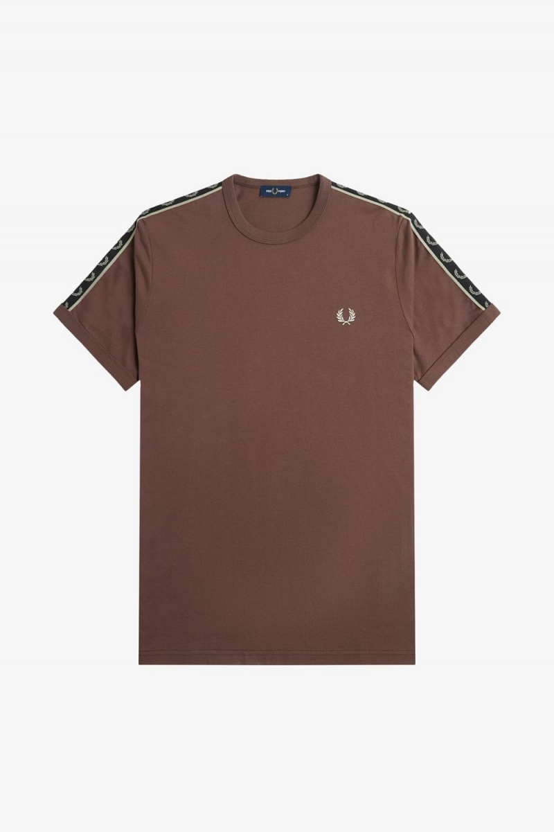 Fred Perry Contrast Tape Ringer Men's T-Shirt Dark Red Warm Grey | YJOEB7359