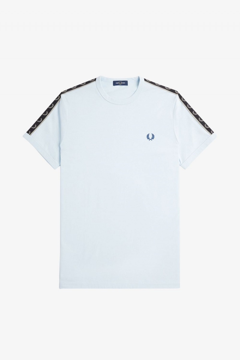 Fred Perry Contrast Tape Ringer Men's T-Shirt Light Aqua Warm Grey | HDVRB3672