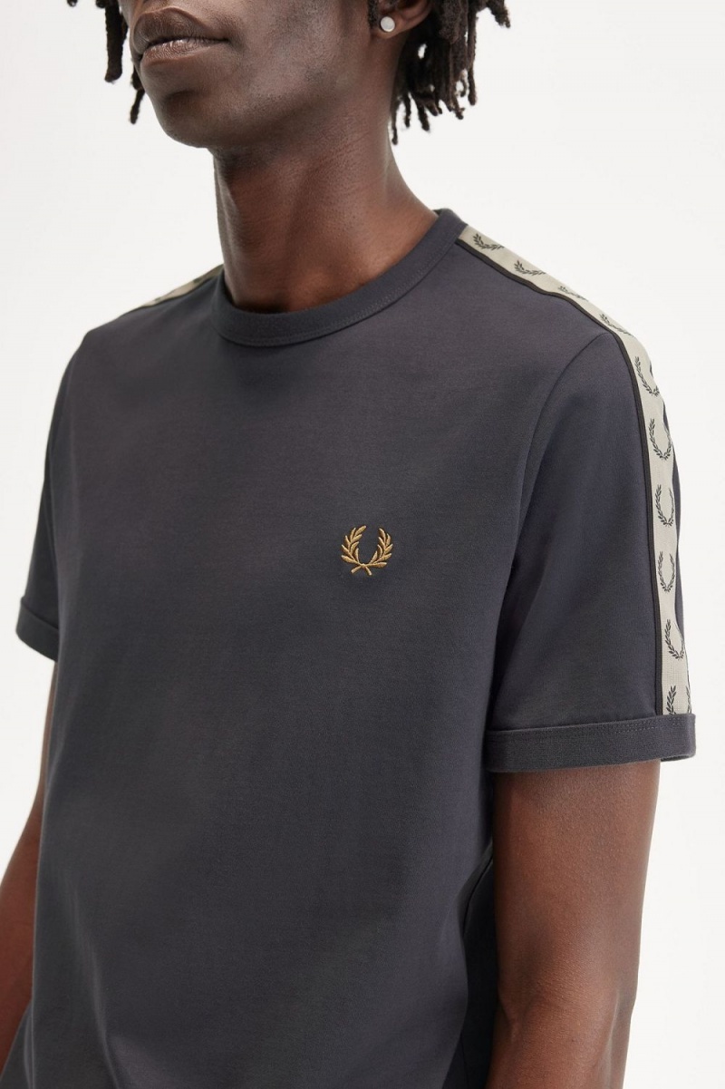 Fred Perry Contrast Tape Ringer Men's T-Shirt Anchor Grey Black | PDZEF6392