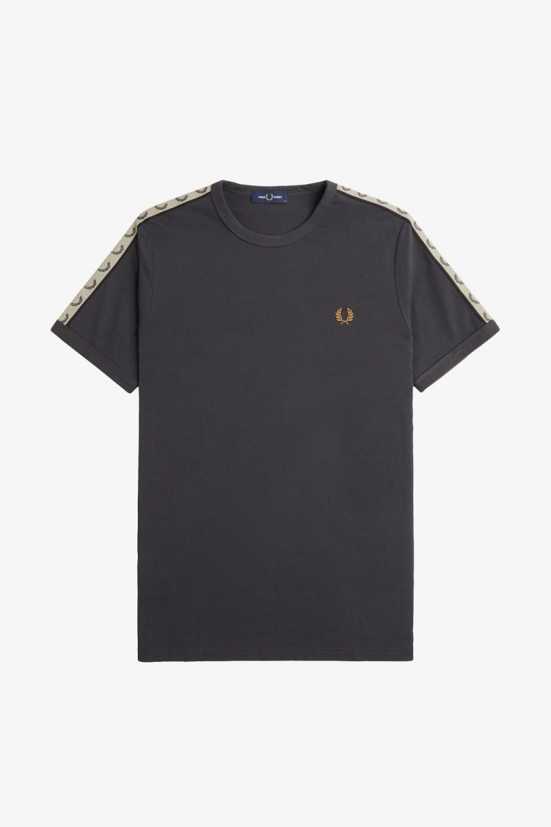 Fred Perry Contrast Tape Ringer Men's T-Shirt Anchor Grey Black | PDZEF6392