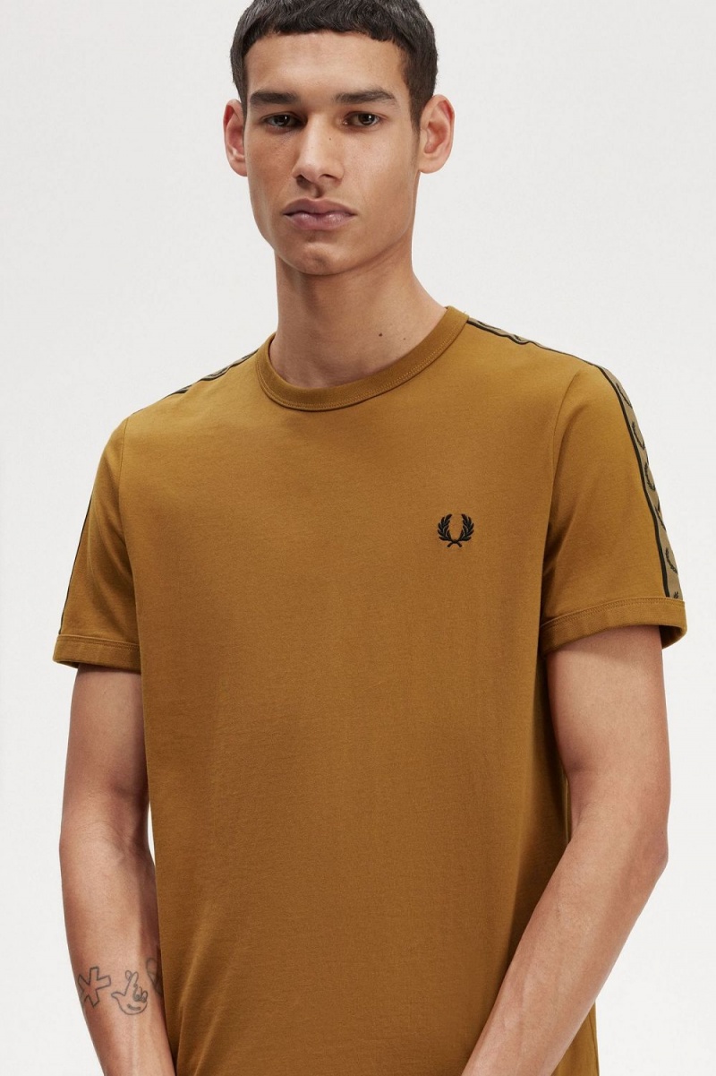 Fred Perry Contrast Tape Ringer Men's T-Shirt Dark Coffee Brown | LSMQU9370