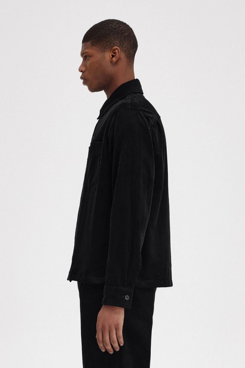 Fred Perry Cord Men's Shirt Black | ZLURK1798