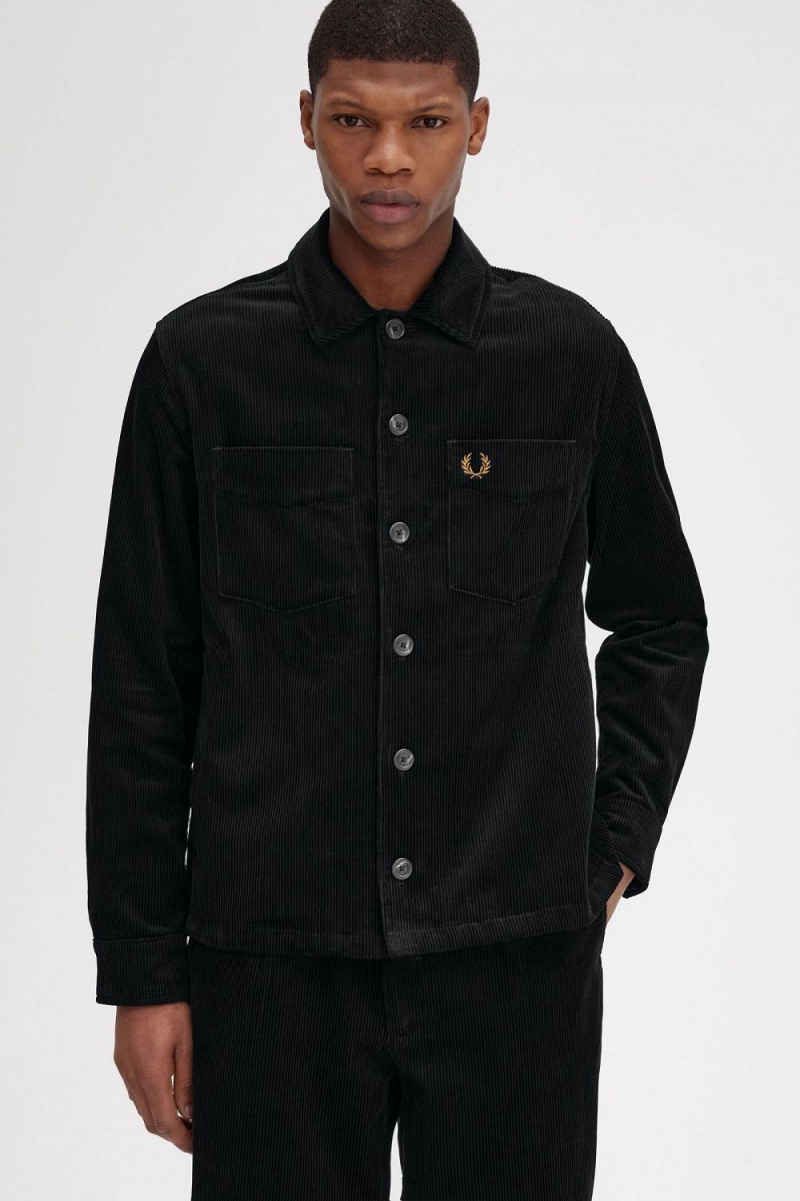 Fred Perry Cord Men's Shirt Black | ZLURK1798