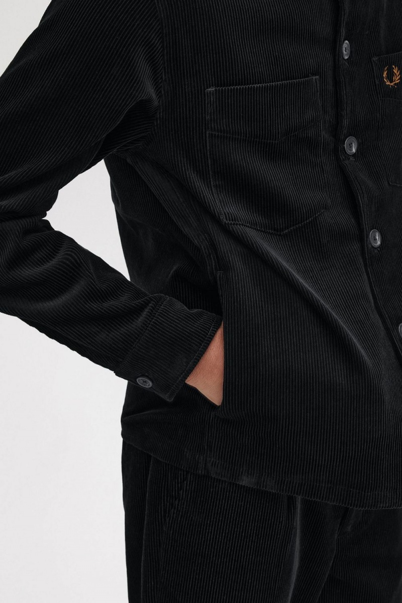 Fred Perry Cord Men's Shirt Black | ZLURK1798