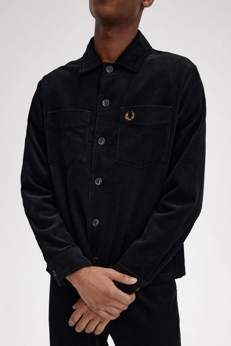 Fred Perry Cord Men's Shirt Black | ZLURK1798