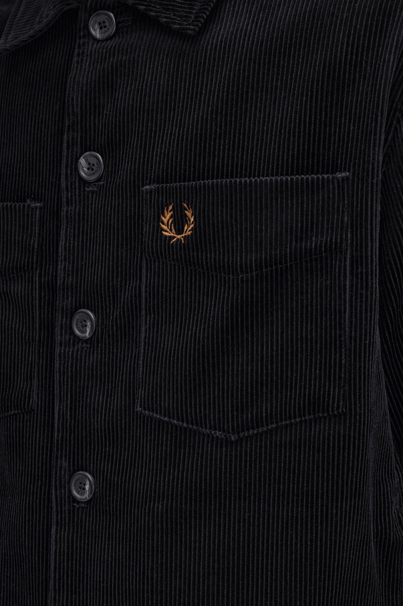 Fred Perry Cord Men's Shirt Black | ZLURK1798