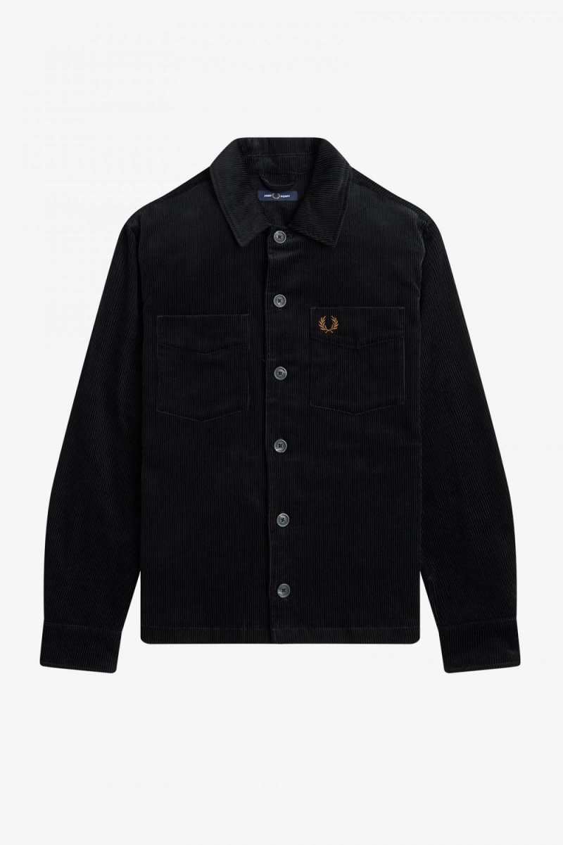 Fred Perry Cord Men's Shirt Black | ZLURK1798