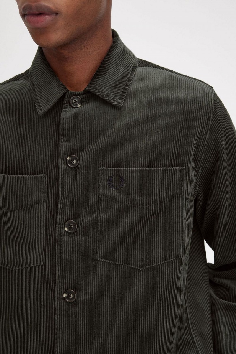 Fred Perry Cord Men's Shirt Field Green | UZNFW8130