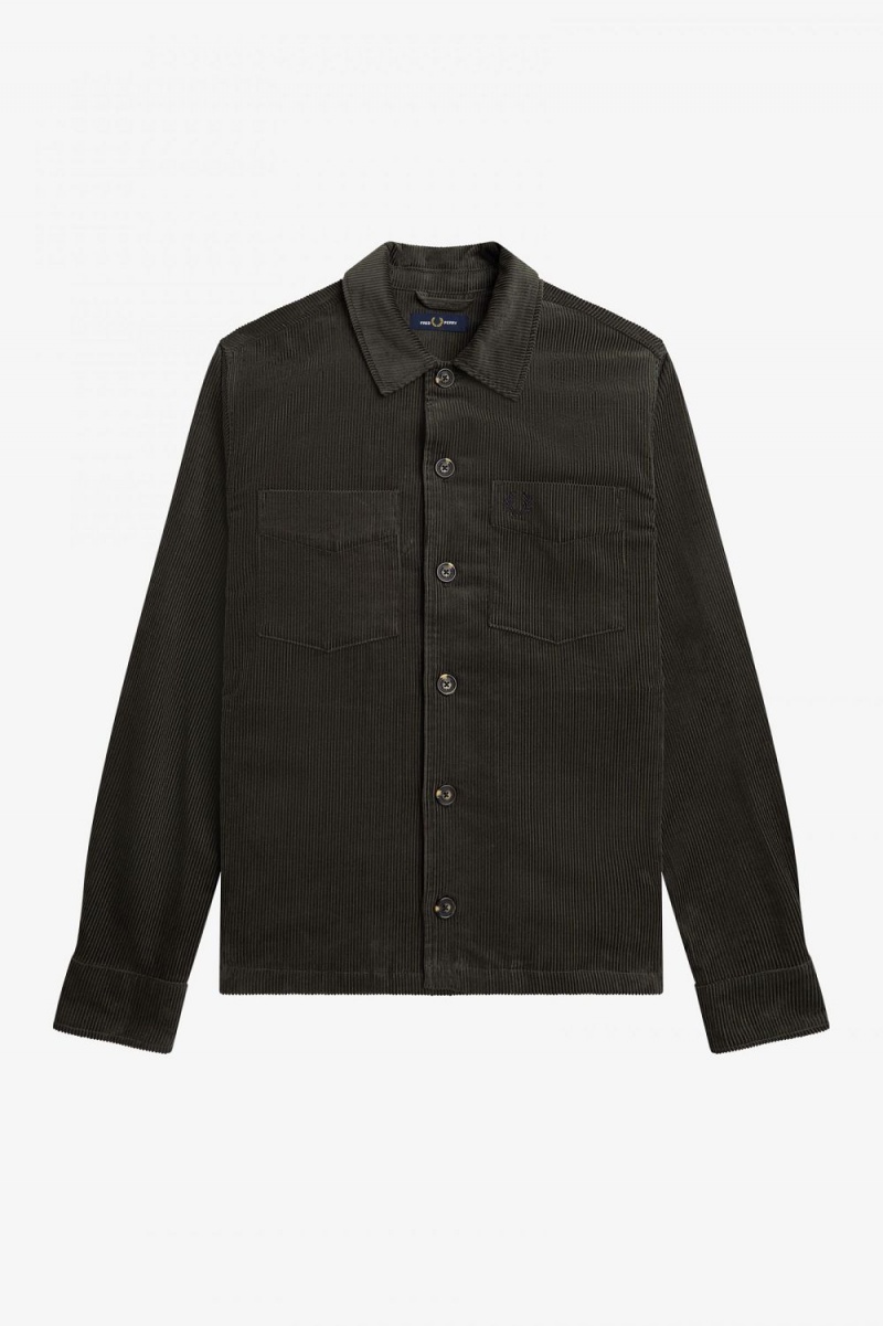 Fred Perry Cord Men's Shirt Field Green | UZNFW8130