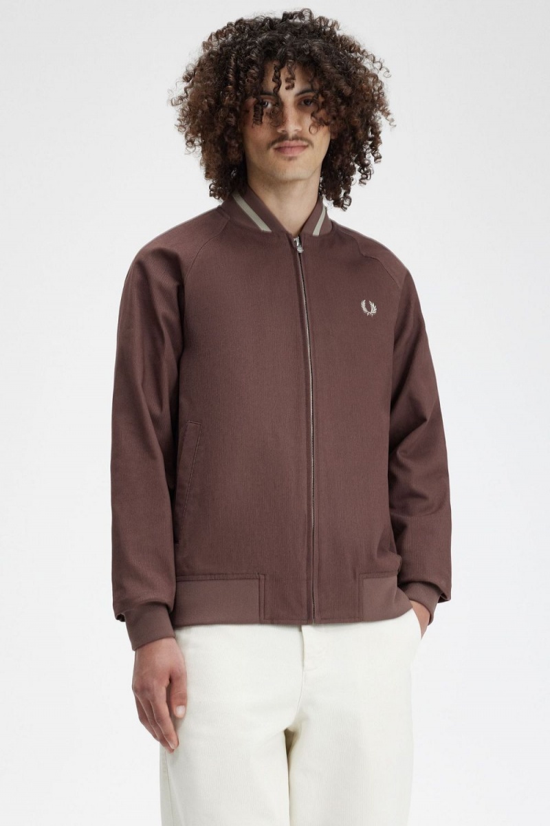 Fred Perry Corduroy Tennis Bomber Men's Jackets Dark Red | LWXJZ0861