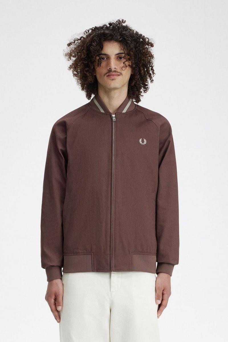 Fred Perry Corduroy Tennis Bomber Men\'s Jackets Dark Red | LWXJZ0861