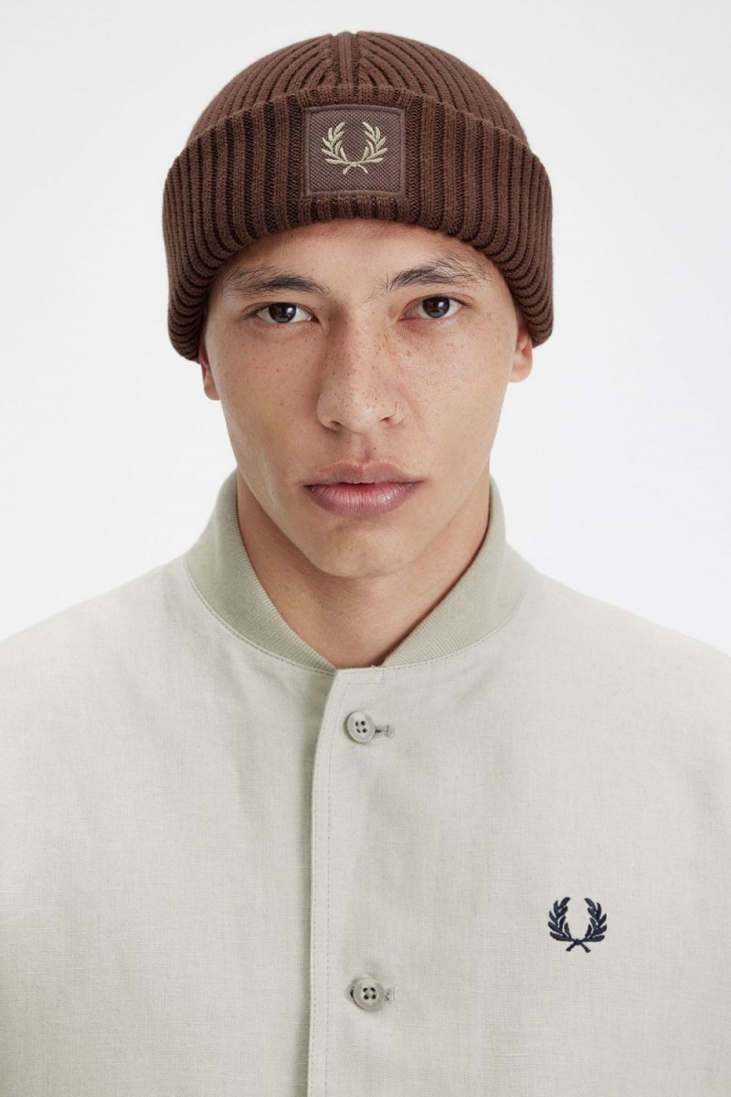 Fred Perry Cotton Rib Men\'s Caps Dark Red Warm Grey | QSPNU4038