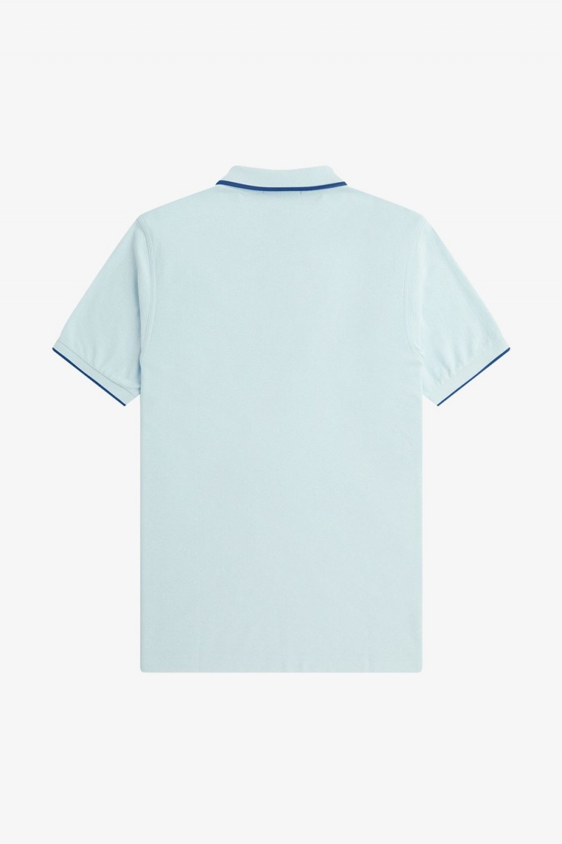 Fred Perry Crepe Pique Zip Neck Men's Polo Shirt Light Aqua | PCQBX9503