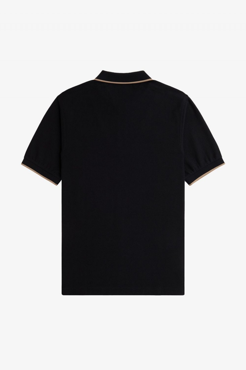 Fred Perry Crepe Pique Zip Neck Men's Polo Shirt Black | ANKMW6105