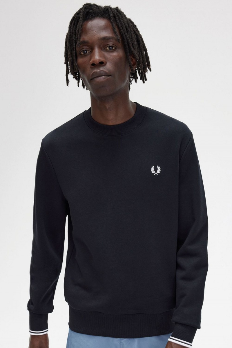 Fred Perry Crew Neck Men's Sweatshirts Black | SCZFQ5493