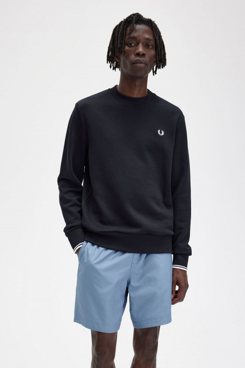 Fred Perry Crew Neck Men's Sweatshirts Black | SCZFQ5493