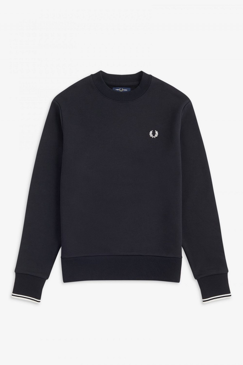 Fred Perry Crew Neck Men's Sweatshirts Black | SCZFQ5493